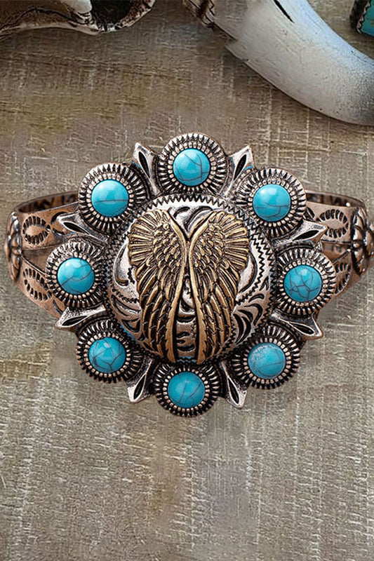 Vintage Metal Ethnic Pattern Turquoise Exaggerated Bracelet