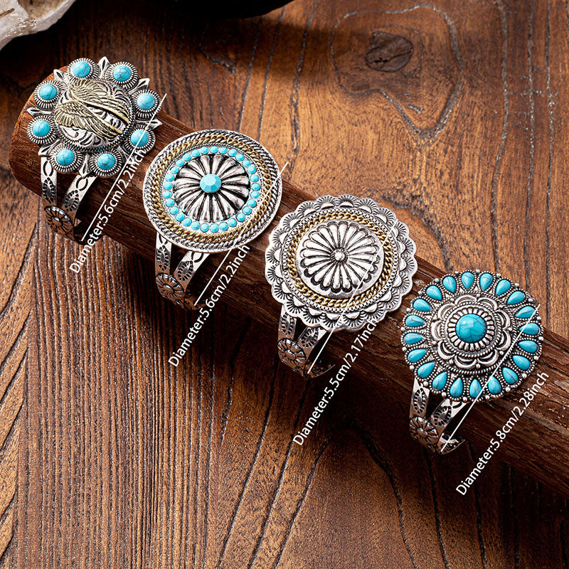 Vintage Metal Ethnic Pattern Turquoise Exaggerated Bracelet