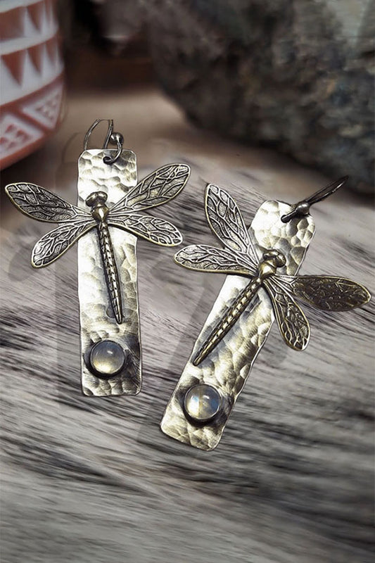 Enchanted intage Distressed Meta Dragonfly Long Earrings
