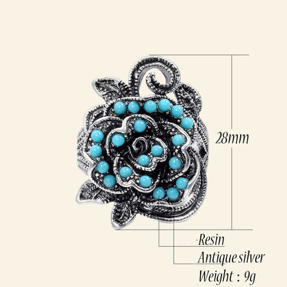 Vintage Alloy Rose Turquoise Accent Ring