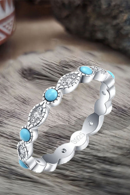 925 Sterling Silver Retro Light Luxury Turquoise Ring