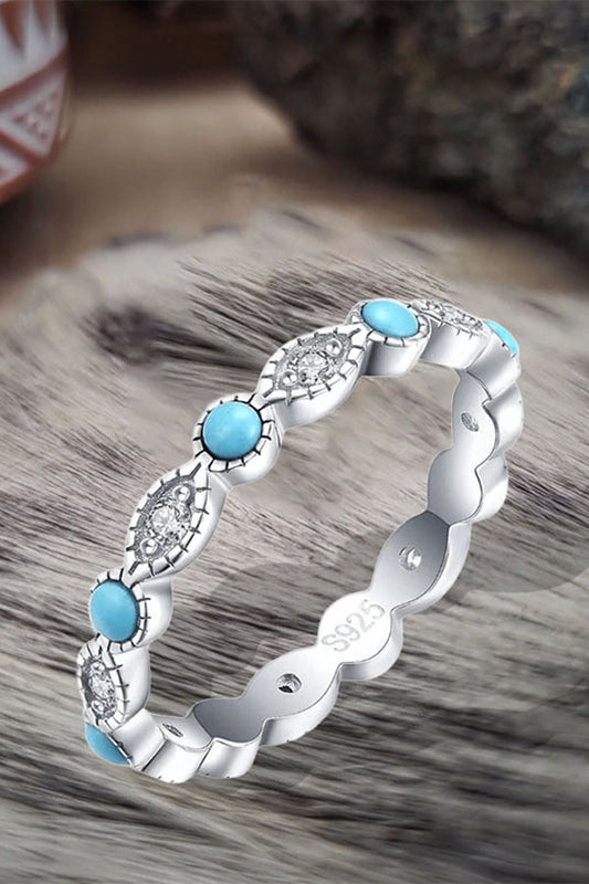 925 Sterling Silver Retro Light Luxury Turquoise Ring