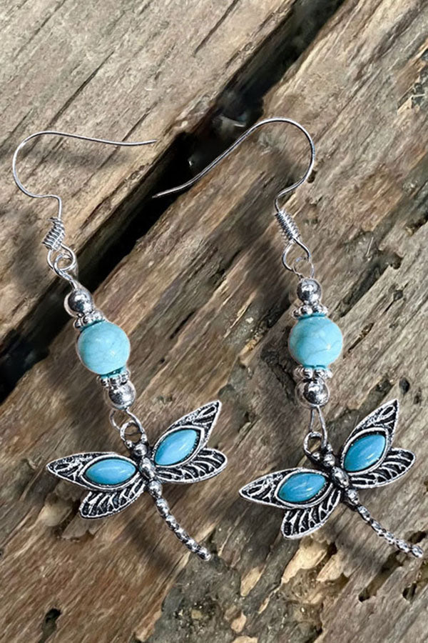Ethnic Style Turquoise Dragonfly Butterfly Earrings
