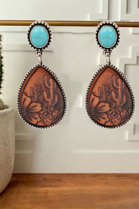 Bohemian Ancient Teardrop CactusTurquoise Earrings