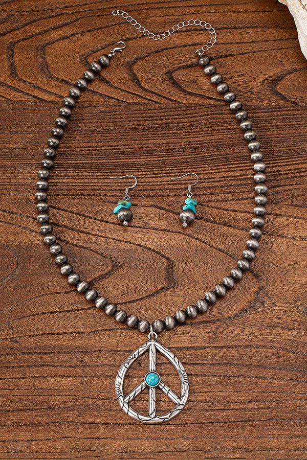 Vintage American  Peace Sign & Turquoise Western Jewelry Set