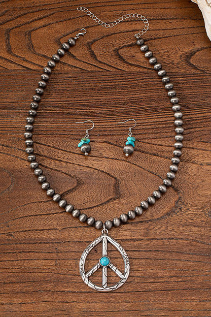 Vintage American  Peace Sign & Turquoise Western Jewelry Set