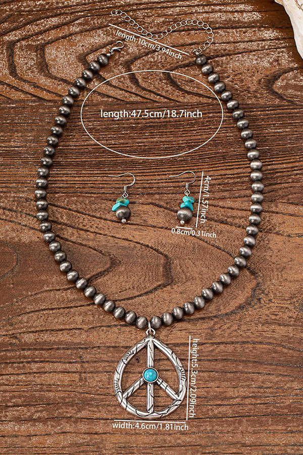 Vintage American  Peace Sign & Turquoise Western Jewelry Set