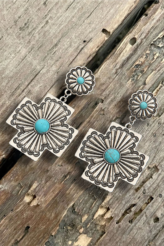 Vintage Western Cross Carved  Turquoise Earrings