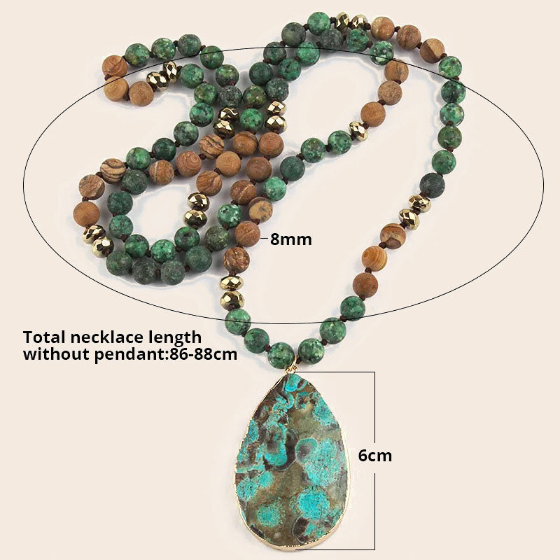 Handcrafted Faceted Water Drop Pine Stone Necklace