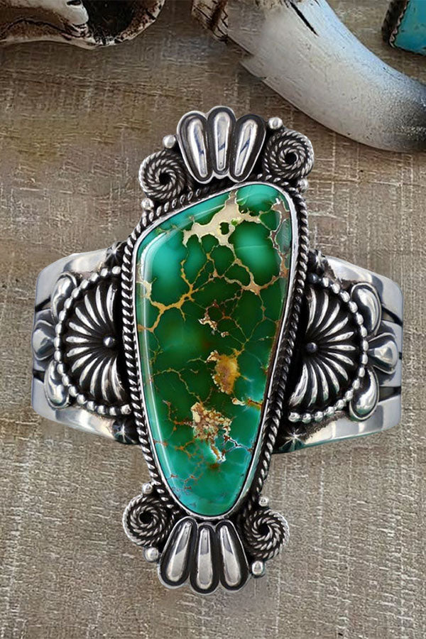Vintage Western Distressed Turquoise Silver Engraved Bracelet