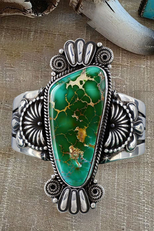 Vintage Western Distressed Turquoise Silver Engraved Bracelet