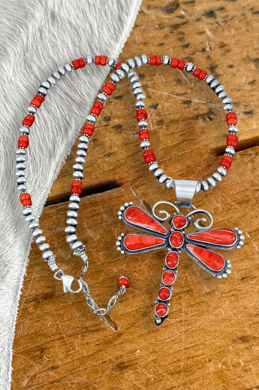 Vintage Western Turquoise Dragonfly Beaded Necklace
