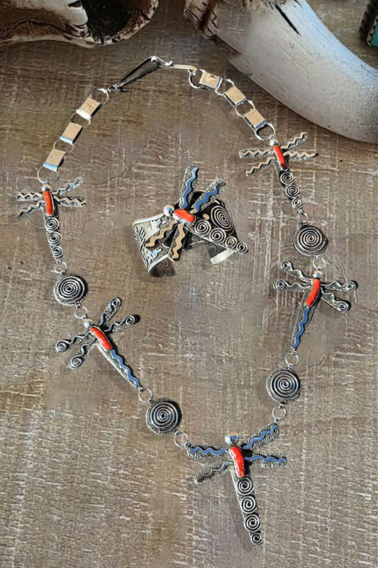 Natural Coral Petroglyph Dragonfly Jewelry Set