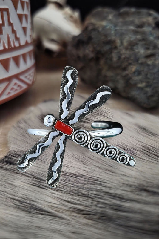 Vintage Insect Dragonfly Silver Turquoise Bracelet