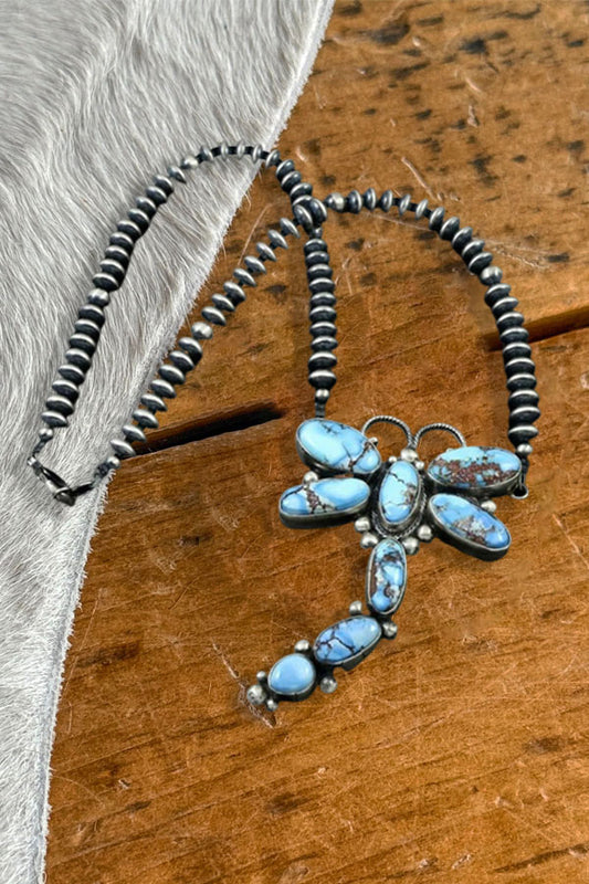 Vintage Turquoise Dragonfly Beaded Necklace