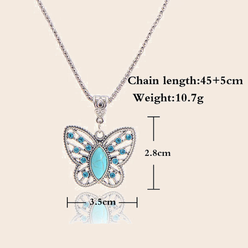Vintage  Diamond Butterfly Turquoise Necklace