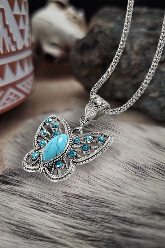 Vintage  Diamond Butterfly Turquoise Necklace