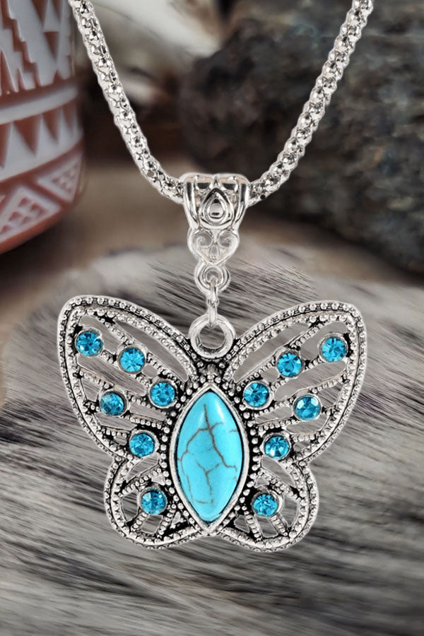 Vintage  Diamond Butterfly Turquoise Necklace