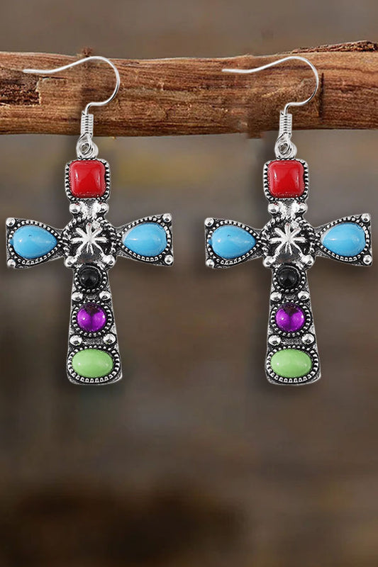 Retro Bohemian Turquoise Cross Earrings