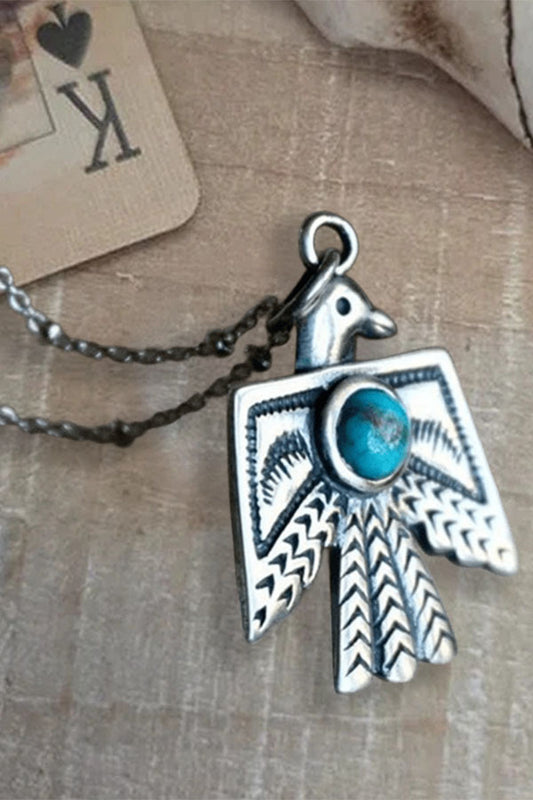 Vintage Sterling Silver Eagle Turquoise Pendant Necklace