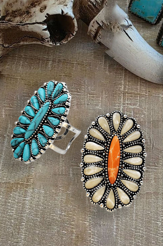‌Retro Turquoise & White Jade Statement Ring