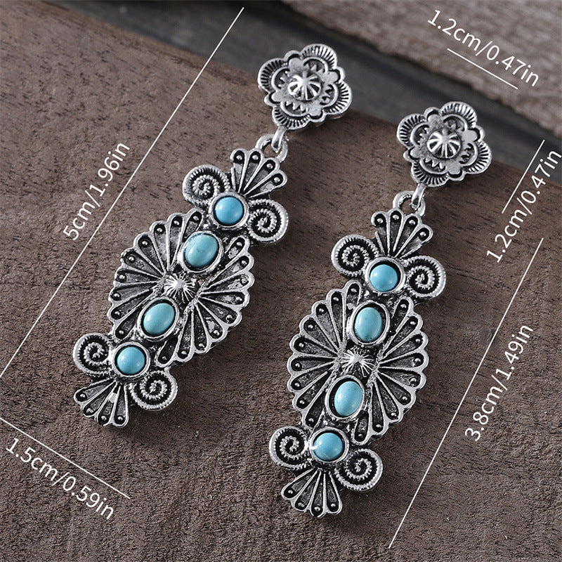 ‌Ethnic Turquoise Long Earrings