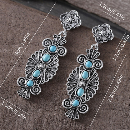‌Ethnic Turquoise Long Earrings
