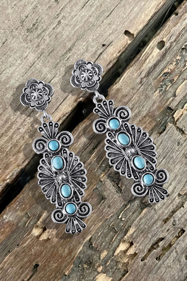 ‌Ethnic Turquoise Long Earrings