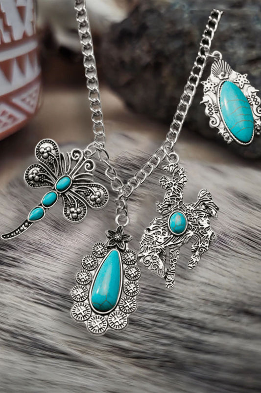 Vintage Turquoise Dragonfly Rodeo Pendant Necklace