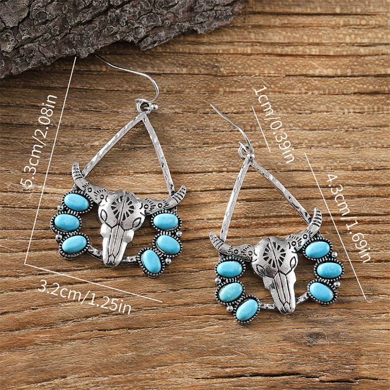 ‌Bold Western Bull Head Tribal Turquoise Earrings