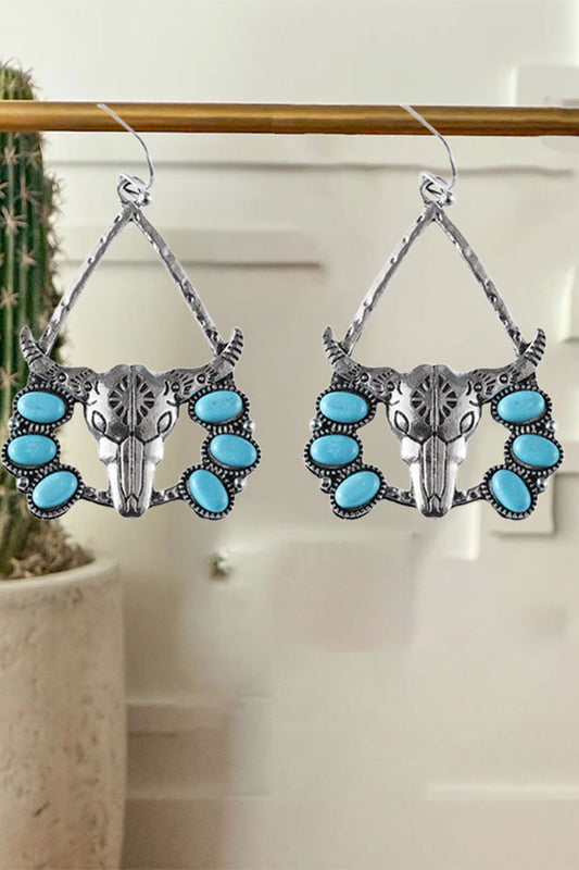‌Bold Western Bull Head Tribal Turquoise Earrings