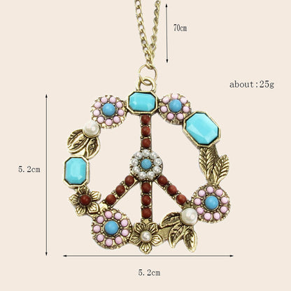 ‌Vintage Turquoise Pearl & Flower Peace Necklace