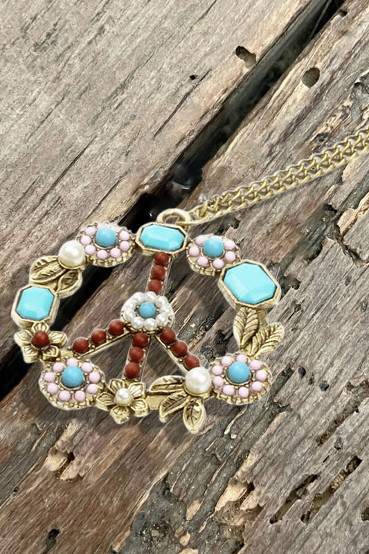 ‌Vintage Turquoise Pearl & Flower Peace Necklace