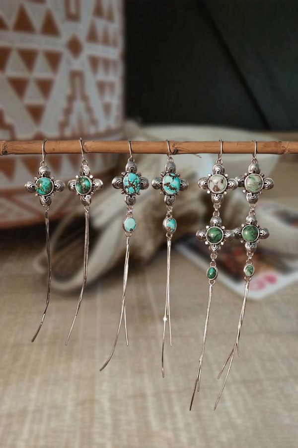 Vintage Distressed Turquoise Silver Tassel Earrings