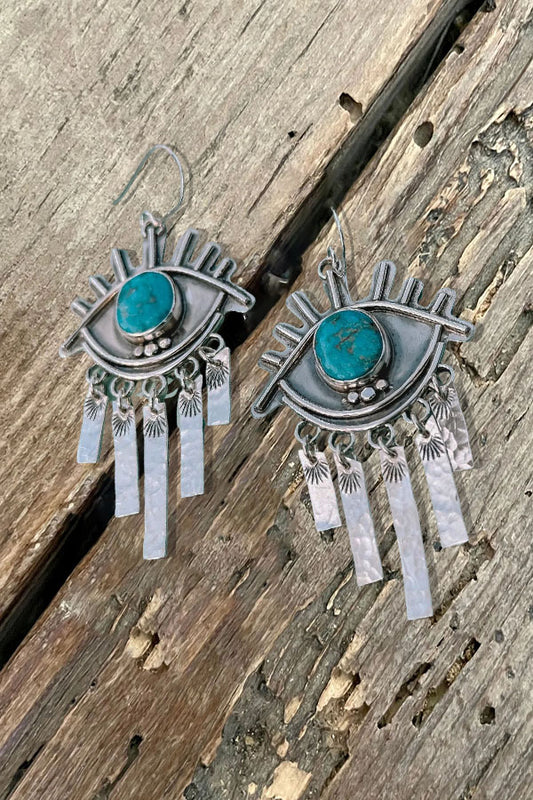 Retro Evil Eye Turquoise Dangle JewelryTassel Earrings for Bold Personality & Spiritual Protection