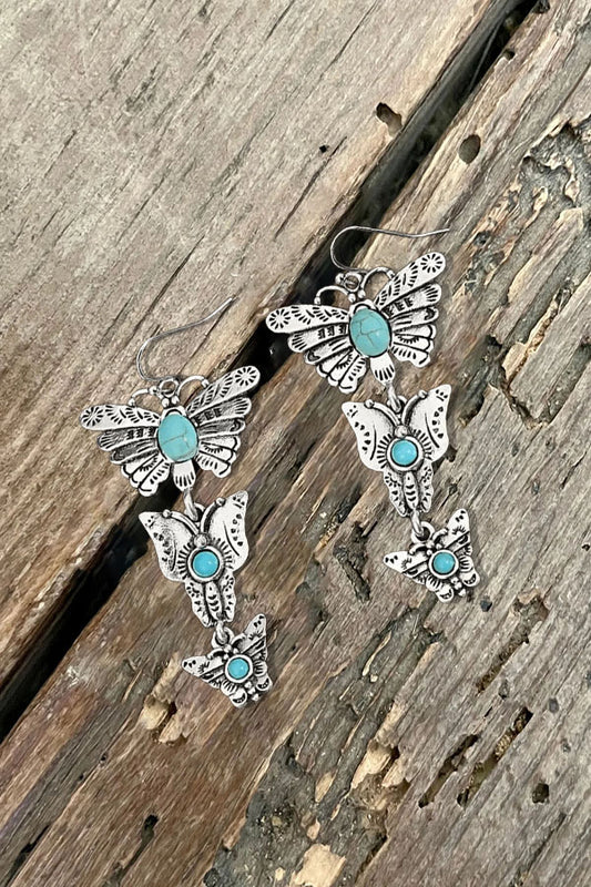 Edgy Turquoise Butterfly Hoops Earrings