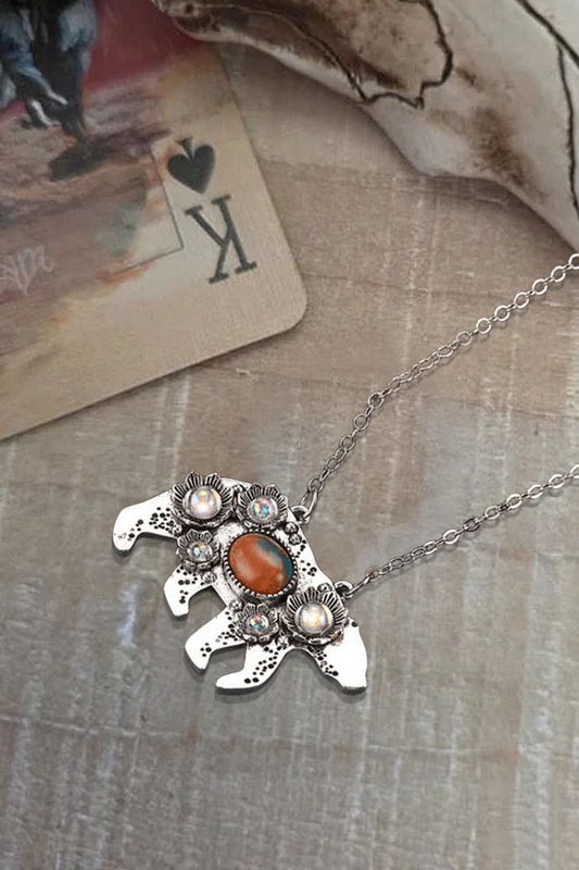 Grungy Bear Claw  Distressed Turquoise Zircon Western Punk Pendant Necklace