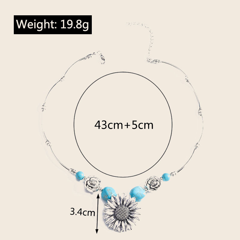 Turquoise Necklace For Women Vintage Western Sunflower