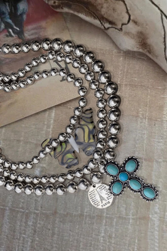 Turquoise Cross Necklace Bold Boho Butterfly