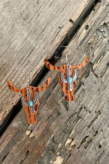 Turquoise Earrings  For Women intage Embossed Cowhide & Cactus Dangle