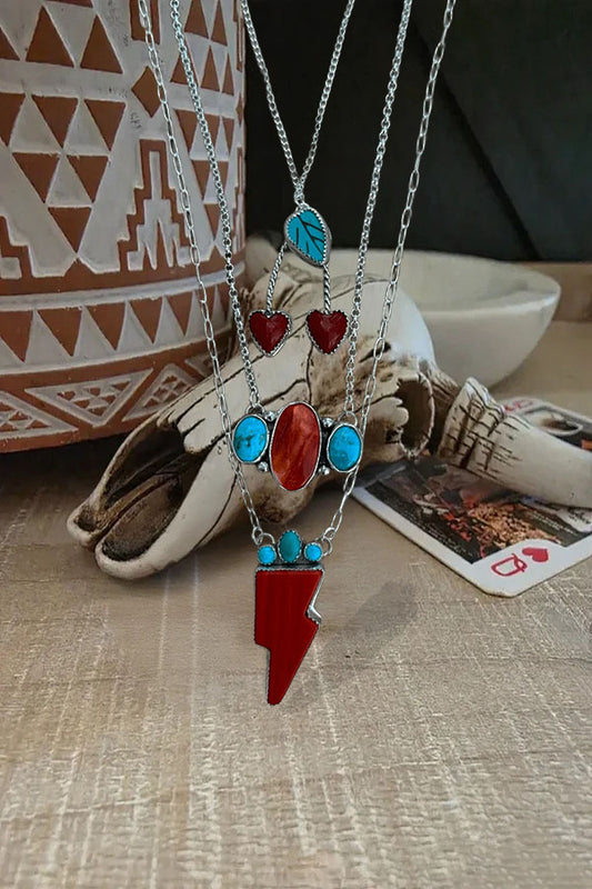 Turquoise Necklace Stacked Lightning & Cherry