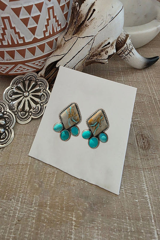 Turquoise Earrings For Women Vintage Distressed Diamond