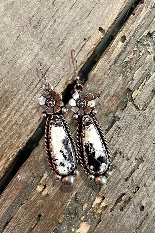 Rustic Flower Embellished Turquoise Earrings