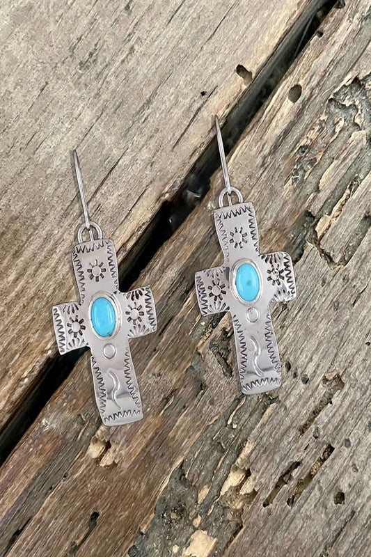 Turquoise  Earrings Silver Turquoise Dangle Cross