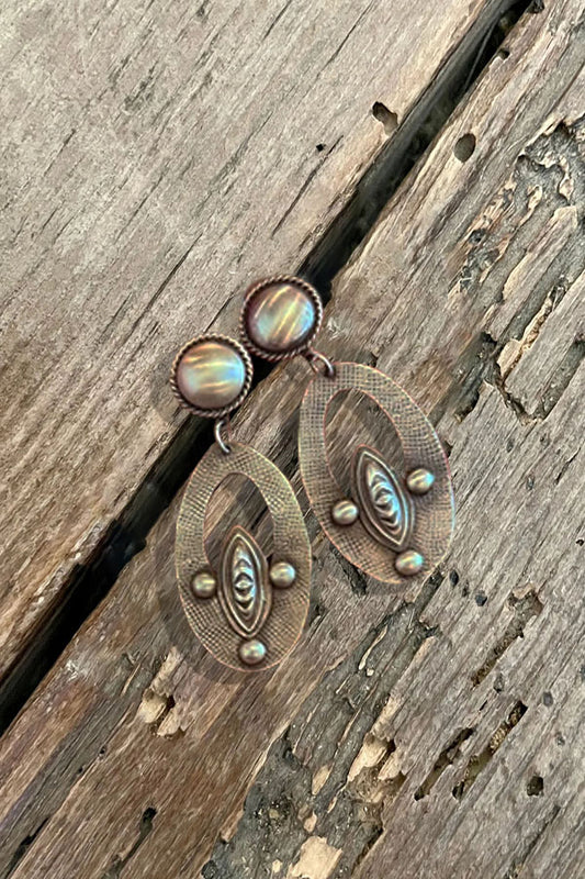 Vintage Copper Textured Oval Drop Earring