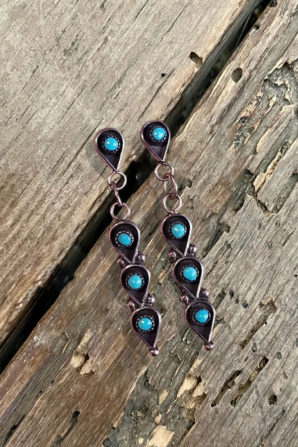 Vintage Copper Teardrop Cascading Turquoise Earring