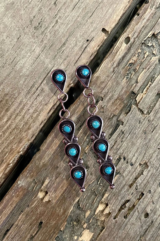 Vintage Copper Teardrop Cascading Turquoise Earring