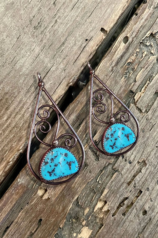 Copper Wire Wrapped Teardrop Turquoise Earrings