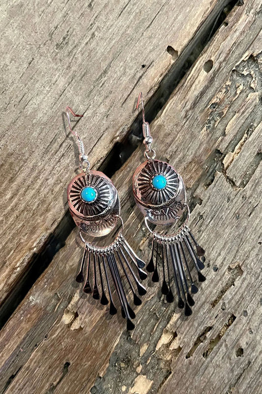 Western Sunburst Fringe Turquoise Earrings