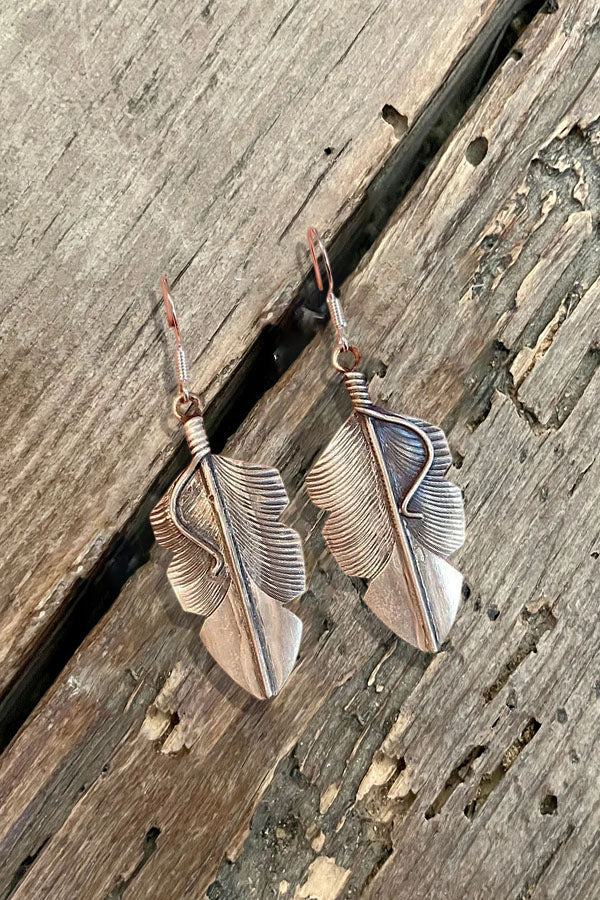 Western Copper Feather Shaped Earring
